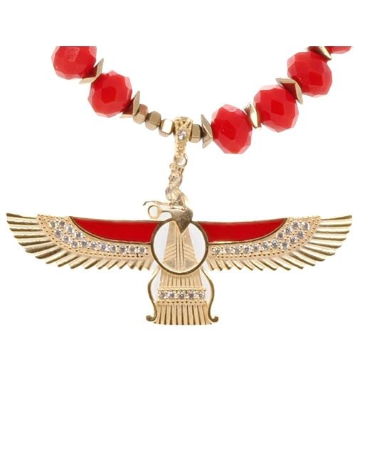 Ebru Jewelry Divine Protection Faravahar Symbol Pendant Red Beaded Necklace
