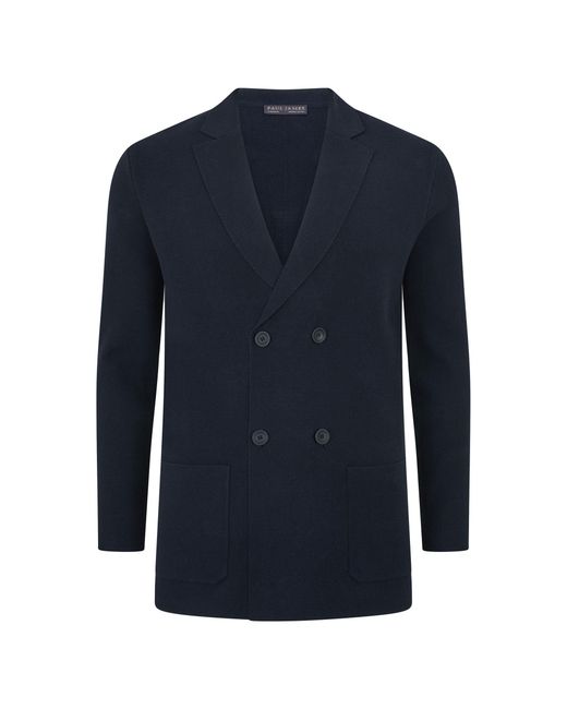 Paul James Knitwear Blue Lightweight Cotton Bruno Double Breasted Knitted Blazer for men
