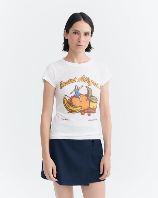 Thinking Mu White Frutas Mirna Slim T-Shirt