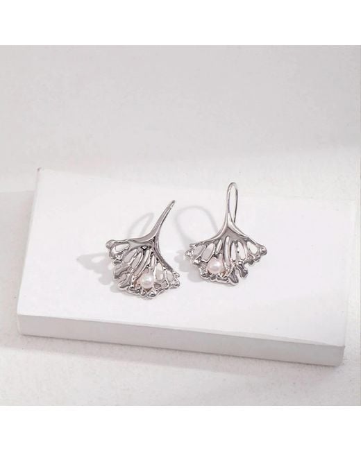 Angel Barocco Metallic Ginkgo Leaf Pearl Earrings