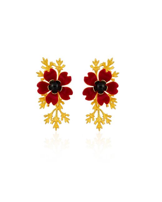 Milou Jewelry Red Flower Earrings With Branches