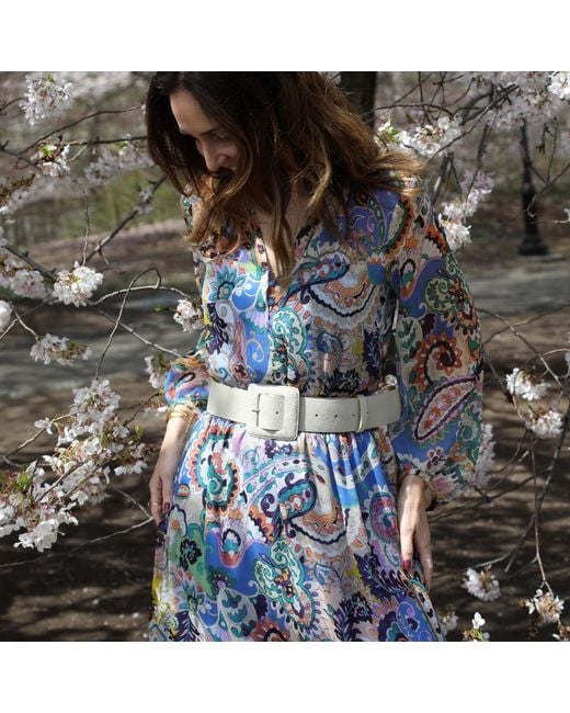 BeltBe White Suede Square Buckle Belt