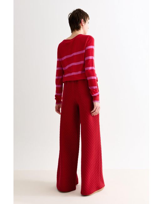 Louche Red Flory Scallop Quilt Wide Leg Trouser