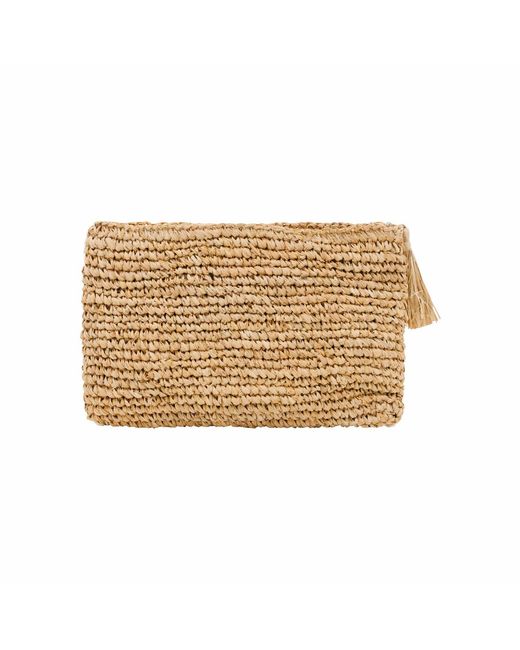 OhSun Metallic Neutrals Xoxo Beaded Raffia Clutch