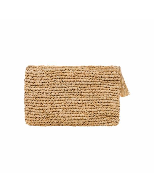 OhSun Brown Neutrals Love Raffia & Shell Clutch