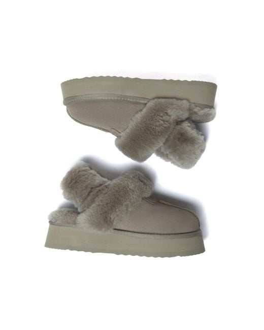 EverAu Australia Gray Fantail Leather Slippers With Two Removable Straps