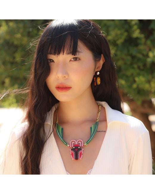Gissa Bicalho Green Handmade Acrylic Necklace Scarab
