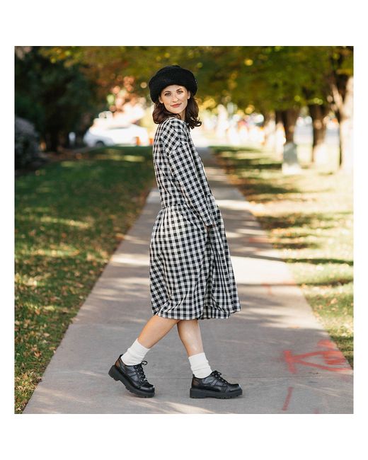 Zenzee Black Neutrals Cotton Linen Gingham Shirt Dress & Natural