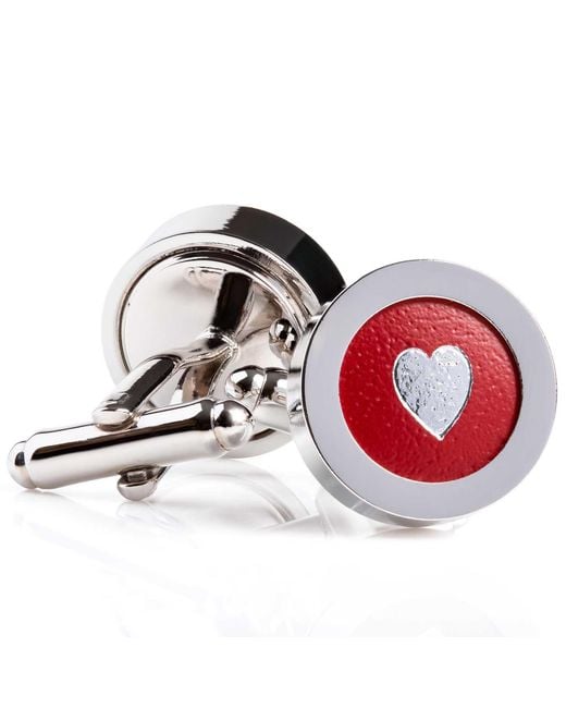 N'damus London Red Regent Leather Heart Cufflinks for men