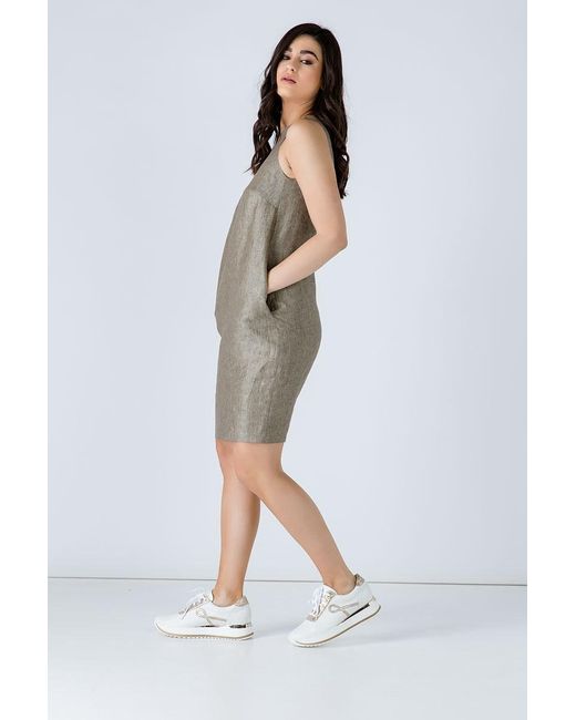 Conquista Natural Sleeveless Sack Dress With Pockets