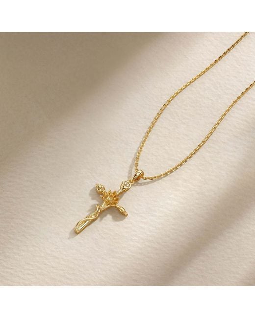 Vanimy Metallic Floral Cross July Water Lily Birth Flower Necklace