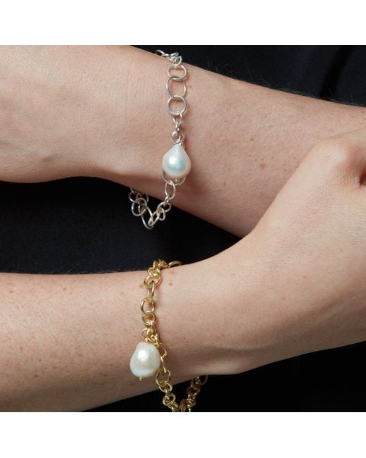 Pearls of the Orient Online Metallic Decus Baroque Cultured Freshwater Pearl Drop On Chunky Chain Bracelet