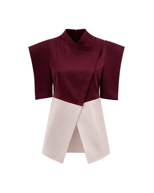 Julia Allert Red Neutrals Asymmetric Colour Block Top – Burgundy