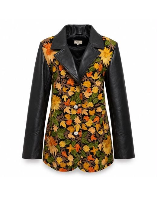 Zasta Studio Black Hand-Embroidered Leather Blazer