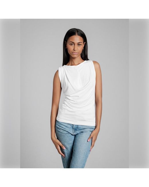 Imaatu White Onu Top Sculpting Elastic Viscose Waterfall Drape