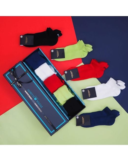 Peper Harow - Made in England Blue Organic Sport Trainer Socks Gift Box – Vibrant for men