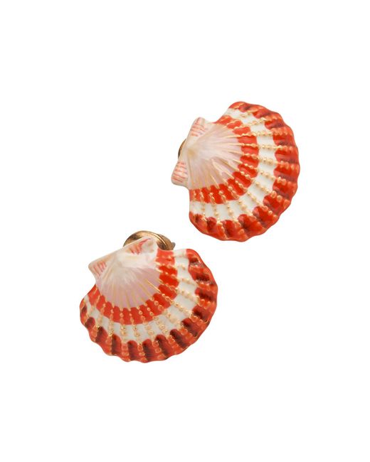Fable England Orange Fable Clam Shell Worn Gold Stud Earrings