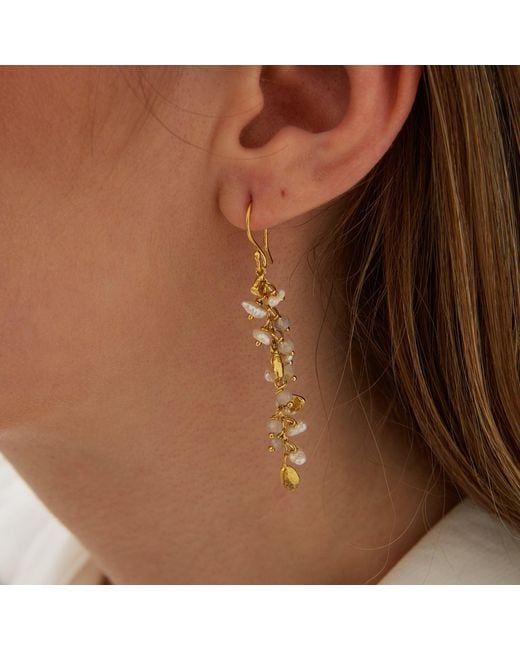 Spero London Metallic Multiple Baroque Pearl Drop Sterling Earring