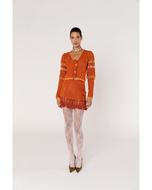 Andreeva Red Chrysanthemum Terracotta Handmade Crochet Mini Skirt
