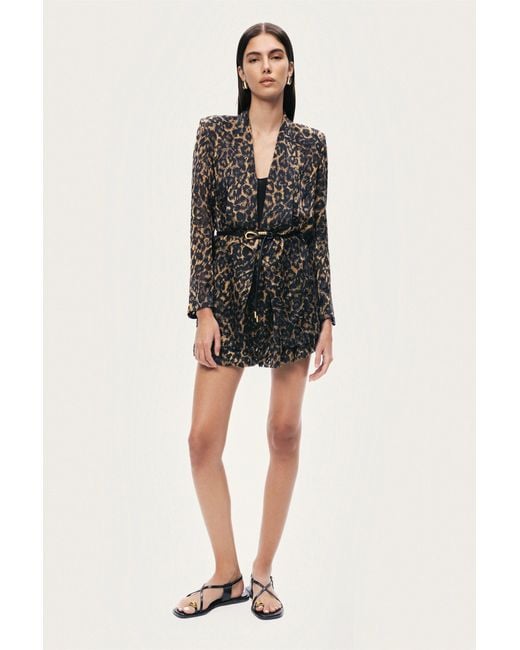 Nocturne Black Printed Leopard Belted Jacket