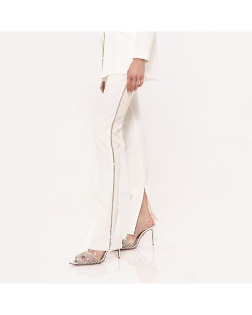 Nissa White Embellished High-Waisted Pants