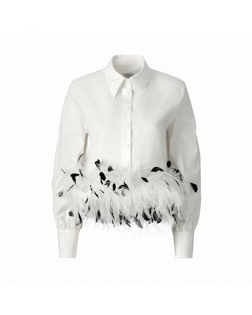 Lita Couture Gray Cropped Feather-Trim Shirt