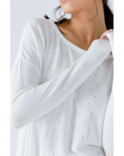 Conquista White Neutrals Knit Jacquard Detail Top