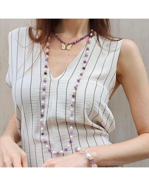 Farra Metallic Amethyst With Butterfly Pendant Necklace