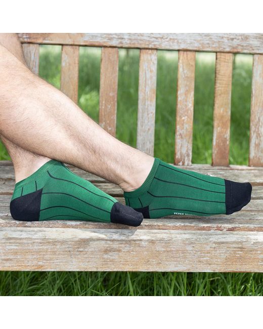 Peper Harow - Made in England Brown Pin Stripe Luxury Crew & Trainer Socks Bundle for men