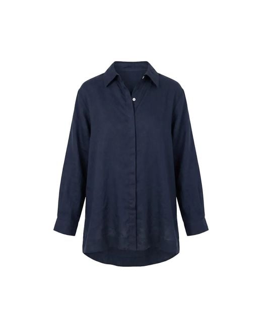 Adrift Clothing Blue Oversized Linen Boyfriend Shirt