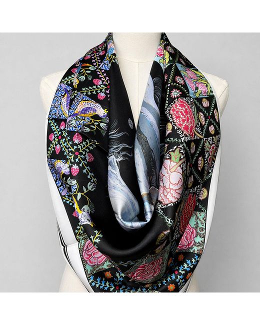 Wenzi Blue The Starlit Rider Hand Painted Pattern Double Sided Silk Twill Scarf