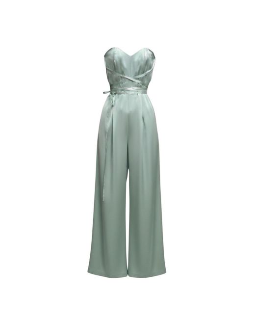 Imaatu Green Bund Mint- Silk Jumpsuit – Corseted Wide-Leg Silk Pants