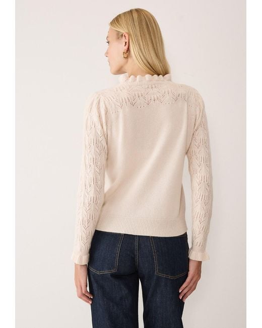 Loop Cashmere White Neutrals Tie Neck Pointelle Sweater