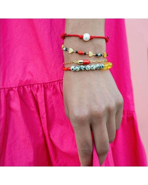 Kris Nations Pink Chill Pill Enamel Bracelet Gold Filled & Red Coral Enamel