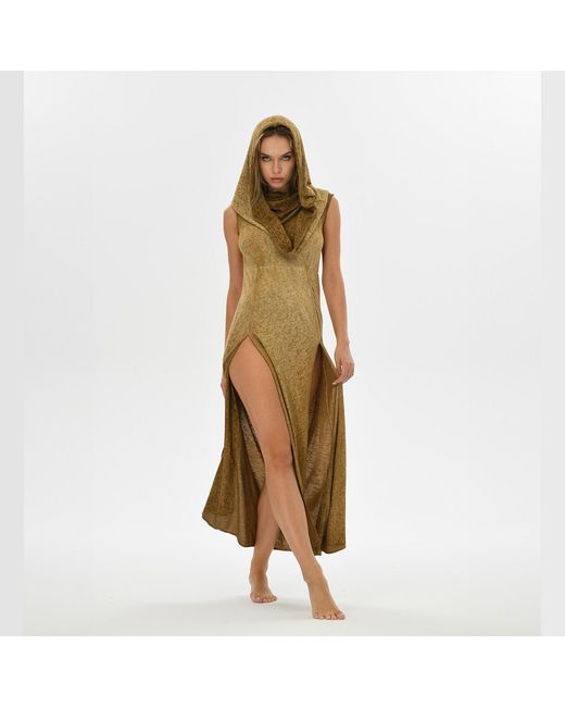 Zhenabia Metallic Hera Hooded Dress Desert Sand