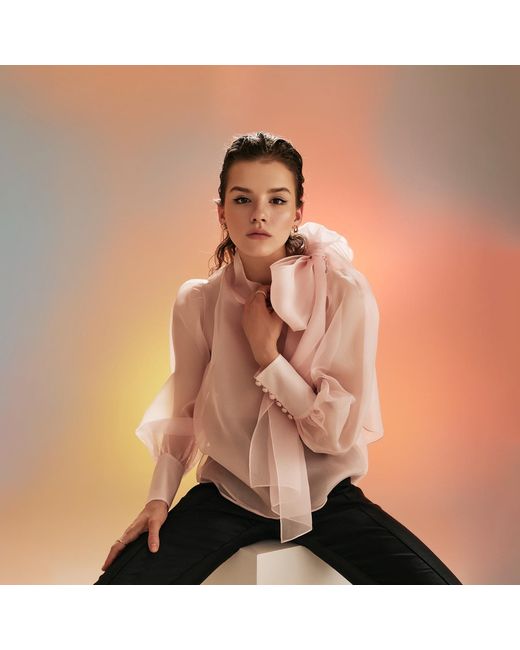 Lita Couture Pink Sheer Organza Silk Blouse