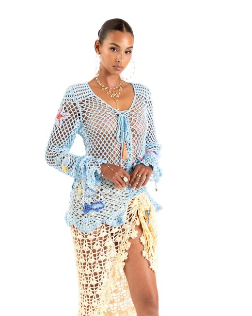 Andreeva Metallic Beach Rose Handmade Crochet Cover-Up