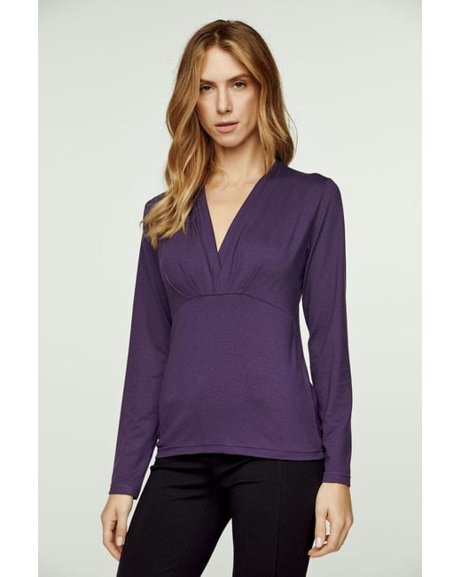 Conquista Blue Ink Long Sleeve Faux Wrap Top