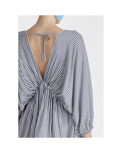Paisie Blue V-Neck Balloon Sleeve Dress