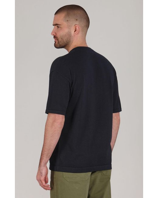 Paul James Knitwear Blue Lightweight Cotton Ewan Oversized Knitted T-Shirt for men