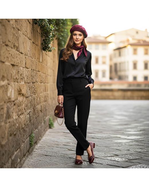 Beautiisoles by Robyn Shreiber Made in Italy Red Beatrice Burgundy Linen & Patent Leather Ballerina