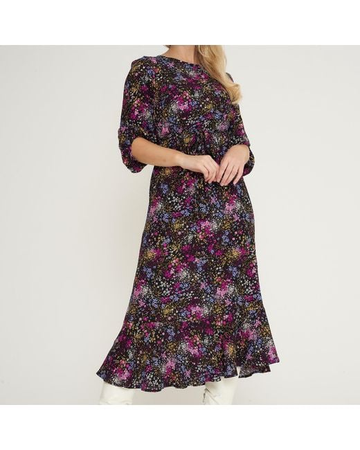 LAtelier London Purple Katy Floral Print Midi Dress