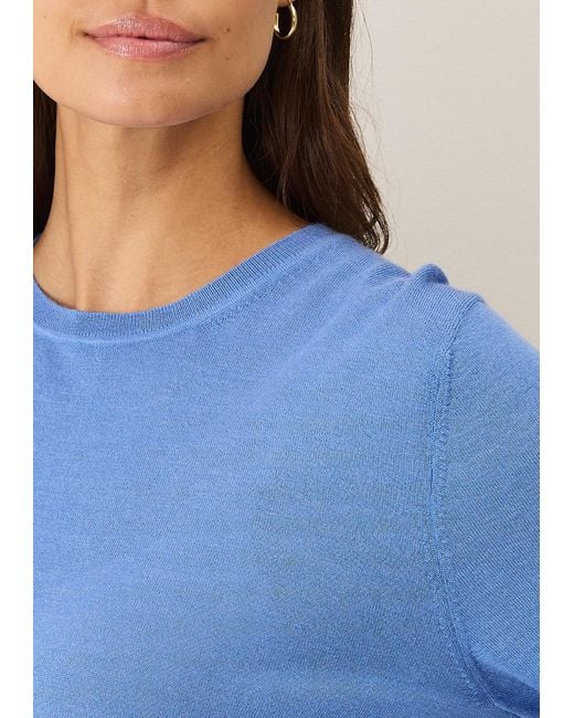 Loop Cashmere Blue Crew Neck Short Sleeve Sweater