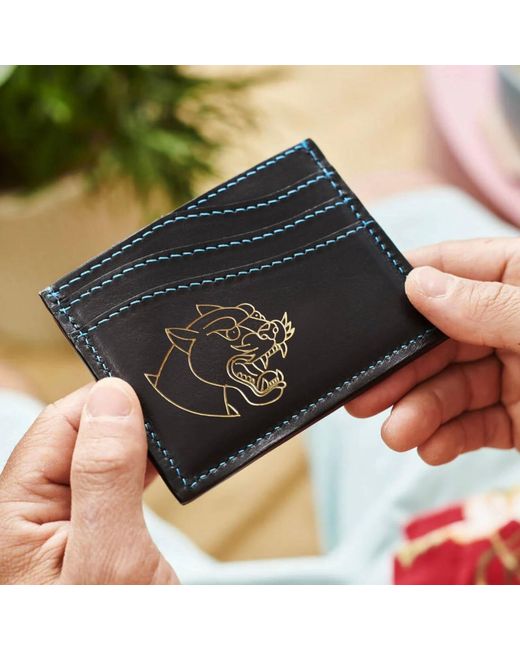 VIDA VIDA Blue Panther Tattoo Leather Card Holder for men