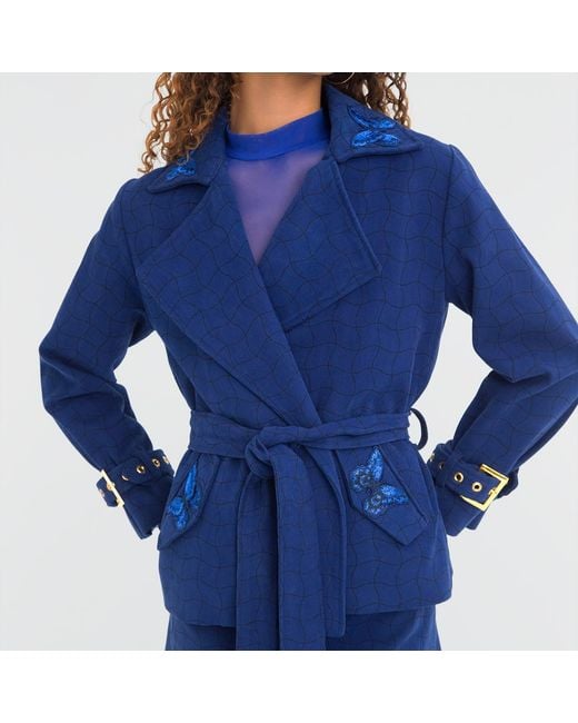 Maui X Lolita Blue Pearl Denim Cropped Trench Jacket
