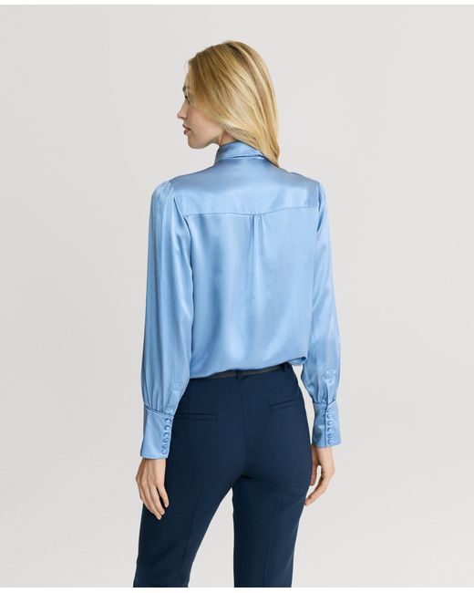 Really Wild Clothing Blue Glyndebourne Silk Detachable Tie Neck Blouse