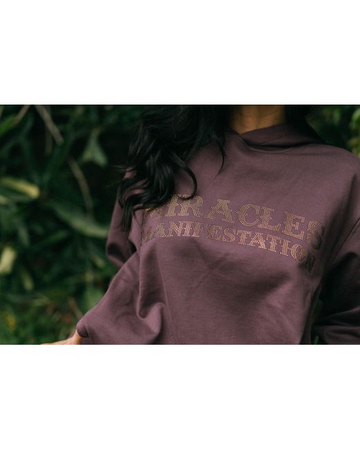 Miracles Manifester Purple Positive Affirmation Hoodie With Rhinestone Design