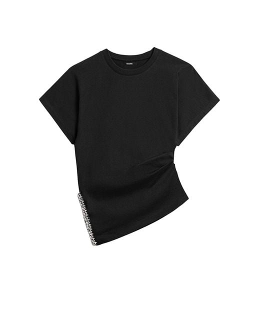 Nocturne Black Embellished Asymmetric T-Shirt