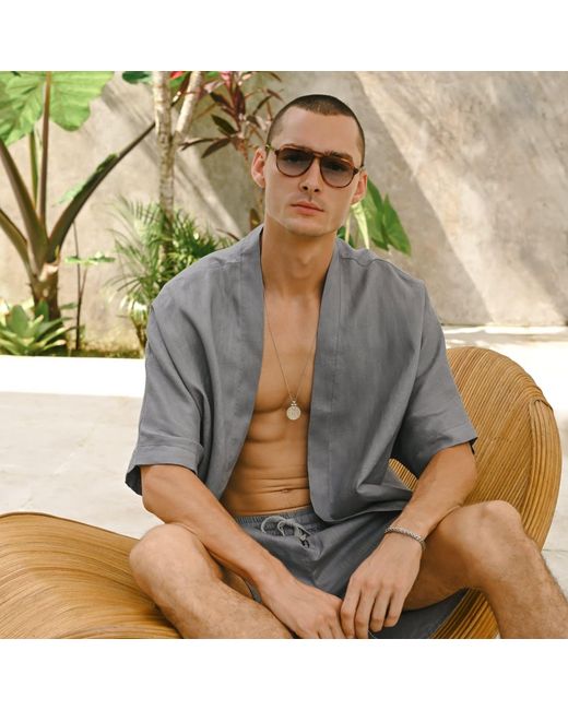 ORIGIN OF HEARTS Gray Inari Titanium Linen Kimono Shirt for men