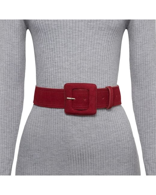 BeltBe Red Suede Square Buckle Belt